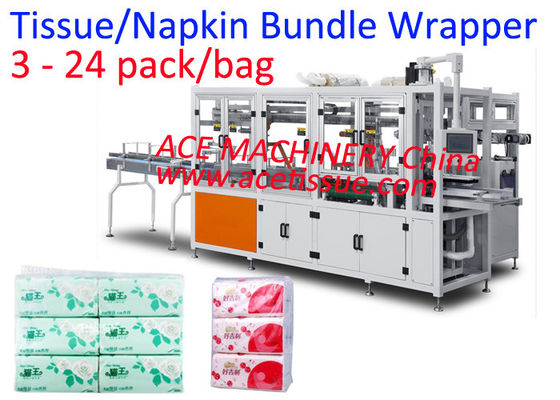 PLC Servo Motors Napkin Tissue Packing Machine Fully Automatic 3-24 Bag/Bundle